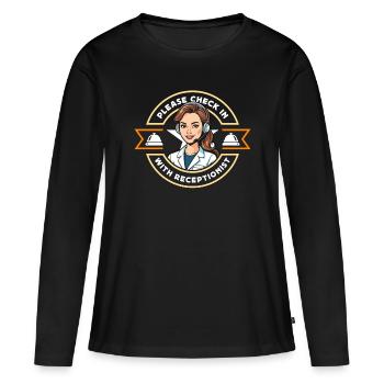 Réceptionniste Veuillez vous enregistrer Réceptionniste de l’hôtel - T-shirt manches longues Premium bio Femme - noir - Devant - Julia (174cm)