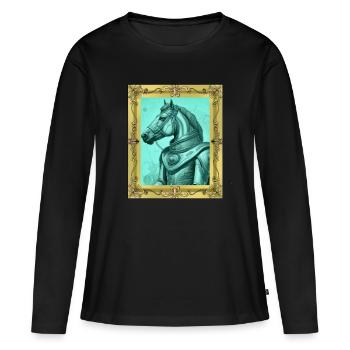 Cheval médiéval chevaux roi souverain gaulois - T-shirt manches longues Premium bio Femme - noir - Devant - Julia (174cm)