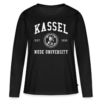 Kassel Nude University Universität Hochschule Uni - Frauen Premium Bio Langarmshirt - Schwarz - Vorne - Julia (174cm)