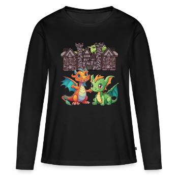 Dragon médiéval Dragon - T-shirt manches longues Premium bio Femme - noir - Devant - Julia (174cm)