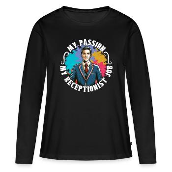 Réceptionniste Ma passion Ma réceptionniste Emploi de bureau - T-shirt manches longues Premium bio Femme - noir - Devant - Julia (174cm)