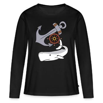 Ancre Maritime Volant Baleine Poissons Fich - T-shirt manches longues Premium bio Femme - noir - Devant - Julia (174cm)
