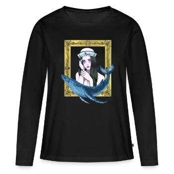 marins marin marin poisson poisson poisson marin marin - T-shirt manches longues Premium bio Femme - noir - Devant - Julia (174cm)