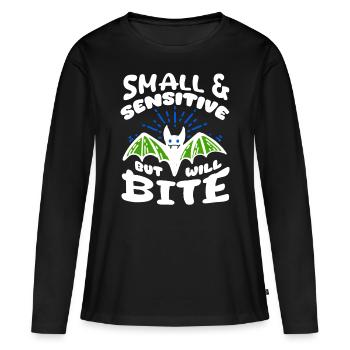 Chauve-souris Halloween Petite Sensible Mais Mordra - T-shirt manches longues Premium bio Femme - noir - Devant - Julia (174cm)