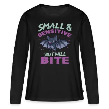 Chauve-souris Halloween Petite Sensible Mais Mordra - T-shirt manches longues Premium bio Femme - noir - Devant - Julia (174cm)