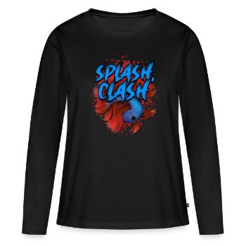Poisson Betta Siamois Poisson Betta Splash Clash - T-shirt manches longues Premium bio Femme - noir - Devant - Julia (174cm)
