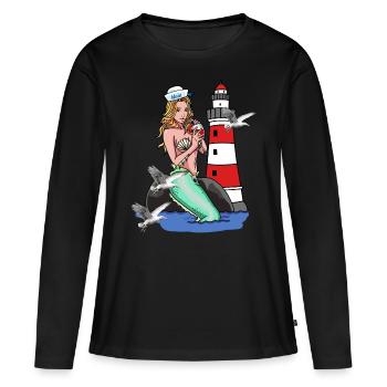 Sirène Sirène Sirène Sirène Sirène Marins Maritime Ahoy - T-shirt manches longues Premium bio Femme - noir - Devant - Julia (174cm)