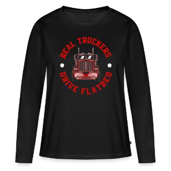 Chauffeur de camion disant idée cadeau - T-shirt manches longues Premium bio Femme - noir - Devant - Julia (174cm)