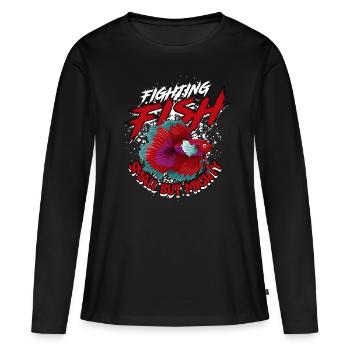 Poisson Betta Betta siamois - T-shirt manches longues Premium bio Femme - noir - Devant - Julia (174cm)