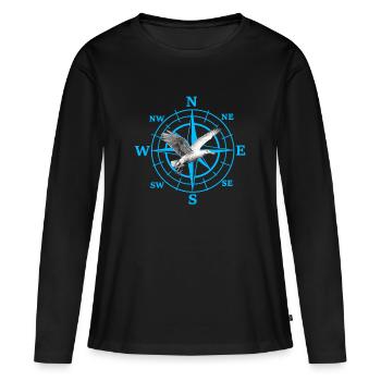 Cardinal Direction Kompas Rose des vents Mouette Maritime - T-shirt manches longues Premium bio Femme - noir - Devant - Julia (174cm)