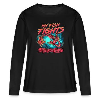 Poisson Betta Betta siamois - T-shirt manches longues Premium bio Femme - noir - Devant - Julia (174cm)