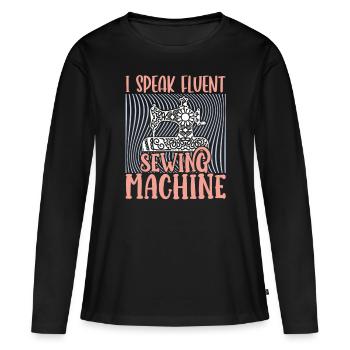 Sewing Tailor Speak Fluent Sewing Machine - T-shirt manches longues Premium bio Femme - noir - Devant - Julia (174cm)