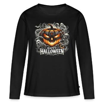 Flammes de citrouille fantomatiques - Chemise d’Halloween - T-shirt manches longues Premium bio Femme - noir - Devant - Julia (174cm)