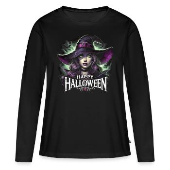 Sorcière au look magique et joyeux Halloween - T-shirt manches longues Premium bio Femme - noir - Devant - Julia (174cm)