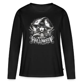 Schöne Hexe mit Happy Halloween - Frauen Premium Bio Langarmshirt - Schwarz - Vorne - Julia (174cm)