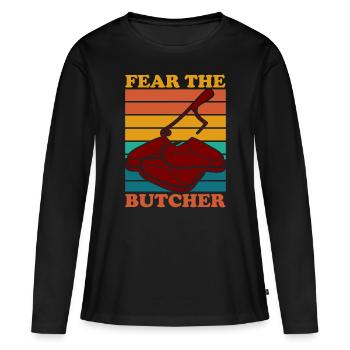 Boucherie, boucherie, boucherie, boucherie - T-shirt manches longues Premium bio Femme - noir - Devant - Julia (174cm)