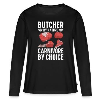 Boucherie, boucherie, boucherie, boucherie - T-shirt manches longues Premium bio Femme - noir - Devant - Julia (174cm)