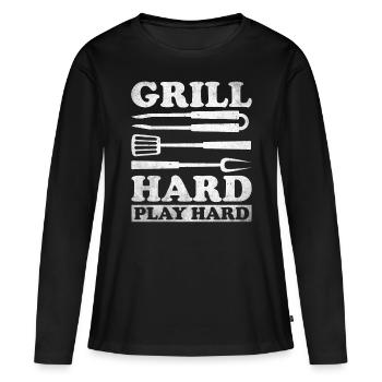 Grillades Barbecue Grillades de fête Barbecue professionnel - T-shirt manches longues Premium bio Femme - noir - Devant - Julia (174cm)
