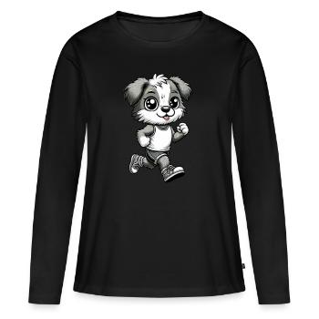 Cute Marathon Runner Dog - Frauen Premium Bio Langarmshirt - Schwarz - Vorne - Julia (174cm)
