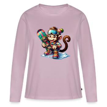 Singe snowboarder mignon - T-shirt manches longues Premium bio Femme - rose poudré - Devant - Julia (174cm)
