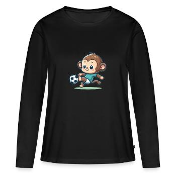 Cute Soccer Player Monkey - Frauen Premium Bio Langarmshirt - Schwarz - Vorne - Julia (174cm)