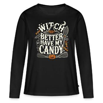 Halloween Shirt "Witch Better Have My Candy" - Women's Premium Organic Long Sleeve Shirt - black - Front - Julia (174cm)