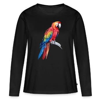 Aquarelle Coloré Écarlate Ara Perroquet Oiseau - T-shirt manches longues Premium bio Femme - noir - Devant - Julia (174cm)