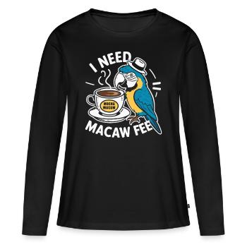 Drôle d’ara, écarlate, perroquet et café ara, - T-shirt manches longues Premium bio Femme - noir - Devant - Julia (174cm)