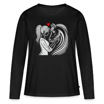Cheval, Équitation, Cavalier, Propriétaire de chevaux, Sport équestre - T-shirt manches longues Premium bio Femme - noir - Devant - Julia (174cm)
