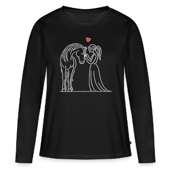 Cheval, Équitation, Cavalier, Propriétaire de chevaux, Sport équestre - T-shirt manches longues Premium bio Femme - noir - Devant - Julia (174cm)