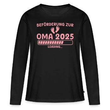 Oma 2025 lädt Werdende Großmutter - Frauen Premium Bio Langarmshirt - Schwarz - Vorne - Julia (174cm)