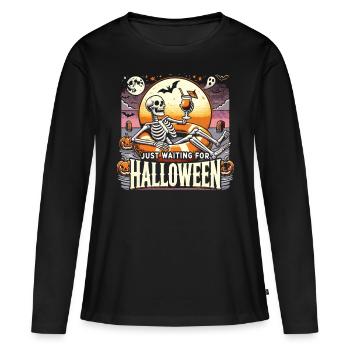 Drôle de squelette attendant halloween T-Shirt - T-shirt manches longues Premium bio Femme - noir - Devant - Julia (174cm)