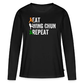 Manger Wing Chun Repeat - Wing Chun drôle - T-shirt manches longues Premium bio Femme - noir - Devant - Julia (174cm)