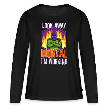 Look away mortal i'm working - Frauen Premium Bio Langarmshirt - Schwarz - Vorne - Julia (174cm)