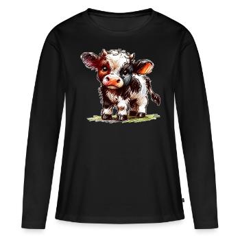 Veau - T-shirt manches longues Premium bio Femme - noir - Devant - Julia (174cm)