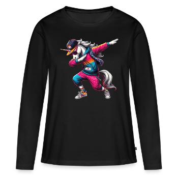 Unique Dabbing Unicorn Shirt - Women's Premium Organic Long Sleeve Shirt - black - Front - Julia (174cm)