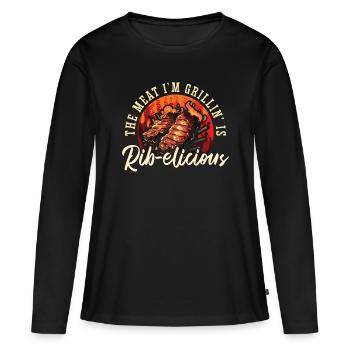 Côtes levées Barbecue La viande que je grille est des côtes levées fumées - T-shirt manches longues Premium bio Femme - noir - Devant - Julia (174cm)