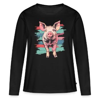 Mignon petit cochon cochon vintage - T-shirt manches longues Premium bio Femme - noir - Devant - Julia (174cm)