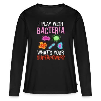 Je joue avec les bactéries - T-shirt manches longues Premium bio Femme - noir - Devant - Julia (174cm)