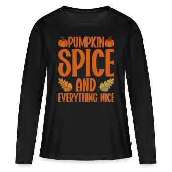 Citrouille Épices Latte Automne Halloween Citrouille Épices Épices - T-shirt manches longues Premium bio Femme - noir - Devant - Julia (174cm)