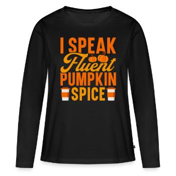 Citrouille Épices Latte Automne Halloween Citrouille Épices Épices - T-shirt manches longues Premium bio Femme - noir - Devant - Julia (174cm)