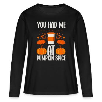 Citrouille Épices Latte Automne Halloween Citrouille Épices Épices - T-shirt manches longues Premium bio Femme - noir - Devant - Julia (174cm)