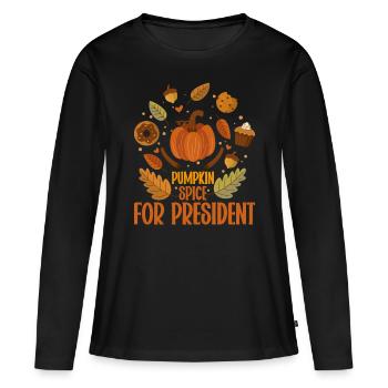 Citrouille Épices Latte Automne Halloween Citrouille Épices Épices - T-shirt manches longues Premium bio Femme - noir - Devant - Julia (174cm)