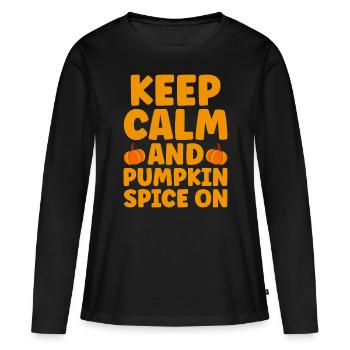 Citrouille Épices Latte Automne Halloween Citrouille Épices Épices - T-shirt manches longues Premium bio Femme - noir - Devant - Julia (174cm)