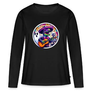 T-rex as Mariachi Singer and ghost Halloween - Women's Premium Organic Long Sleeve Shirt - black - Front - Julia (174cm)