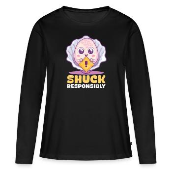 Écailler les huîtres de manière responsable - T-shirt manches longues Premium bio Femme - noir - Devant - Julia (174cm)