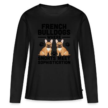 Bouledogues Français où les reniflements rencontrent la sophistication F - T-shirt manches longues Premium bio Femme - noir - Devant - Julia (174cm)
