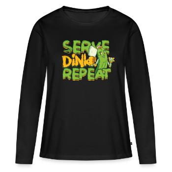 Pickleball Serve Dink Repeat - Frauen Premium Bio Langarmshirt - Schwarz - Vorne - Julia (174cm)