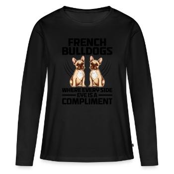 Bouledogues Français où chaque œil de côté est complice - T-shirt manches longues Premium bio Femme - noir - Devant - Julia (174cm)