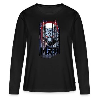 Loup argent cyborg Géométrique - T-shirt manches longues Premium bio Femme - noir - Devant - Julia (174cm)